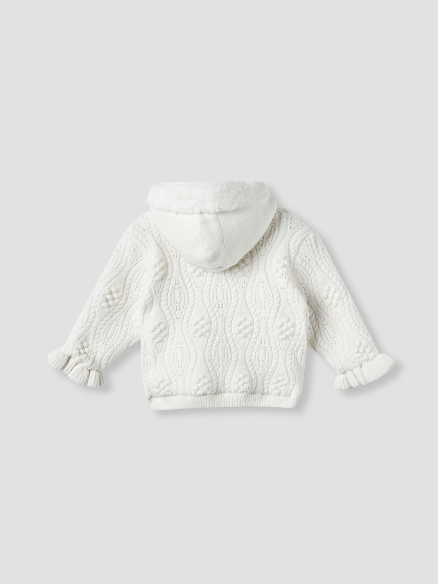 Textured Hooded Cardigan with Long Sleeves