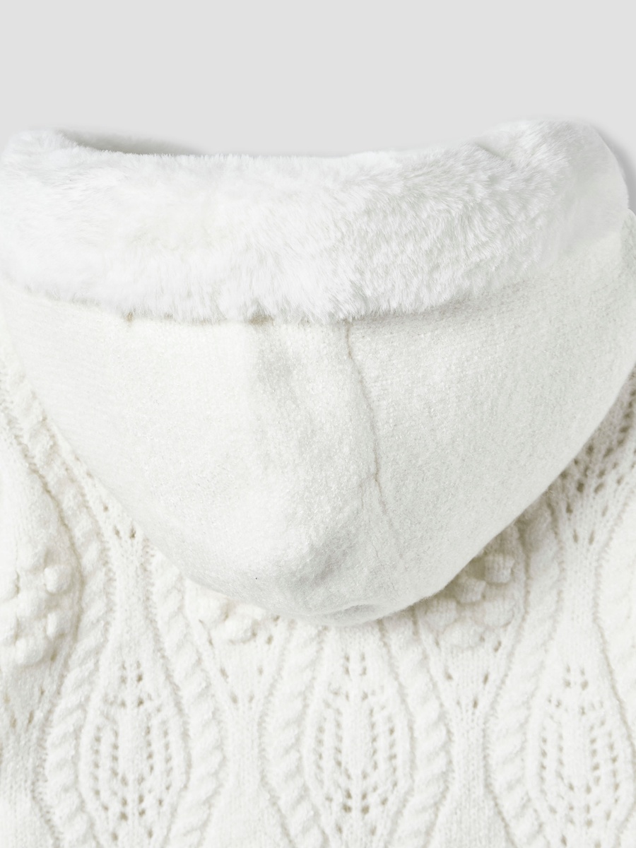 Textured Hooded Cardigan with Long Sleeves
