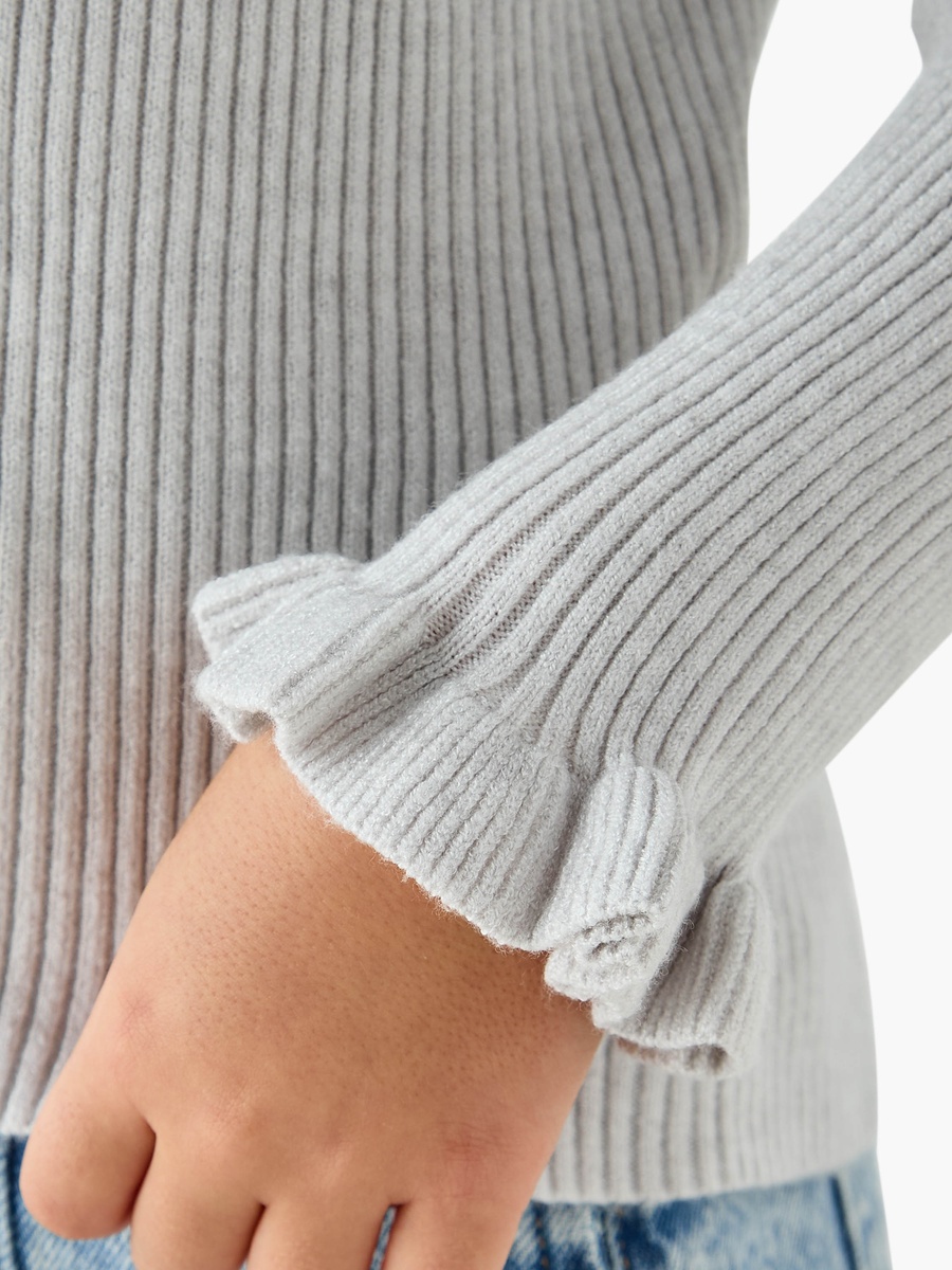 Ribbed High Neck Pullover with Long Sleeves