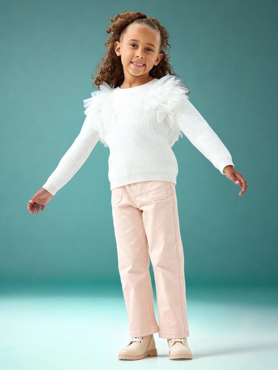 Textured Sweater with Long Sleeves and Tulle Detail