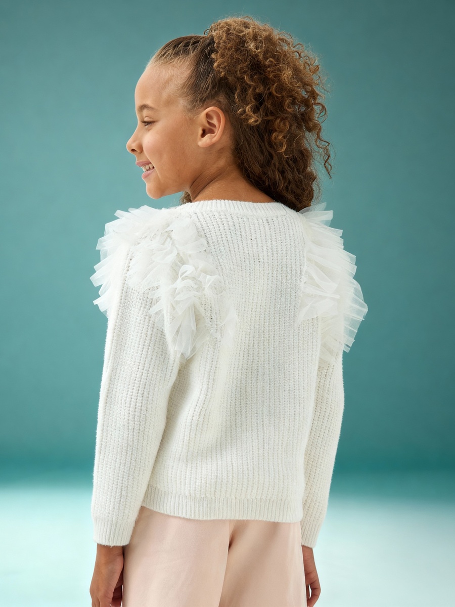 Textured Sweater with Long Sleeves and Tulle Detail