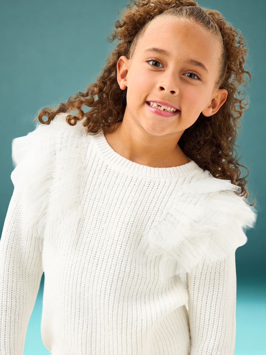 Textured Sweater with Long Sleeves and Tulle Detail
