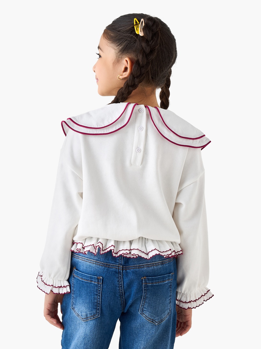 Solid Peter Pan Collar Sweatshirt with Long Sleeves