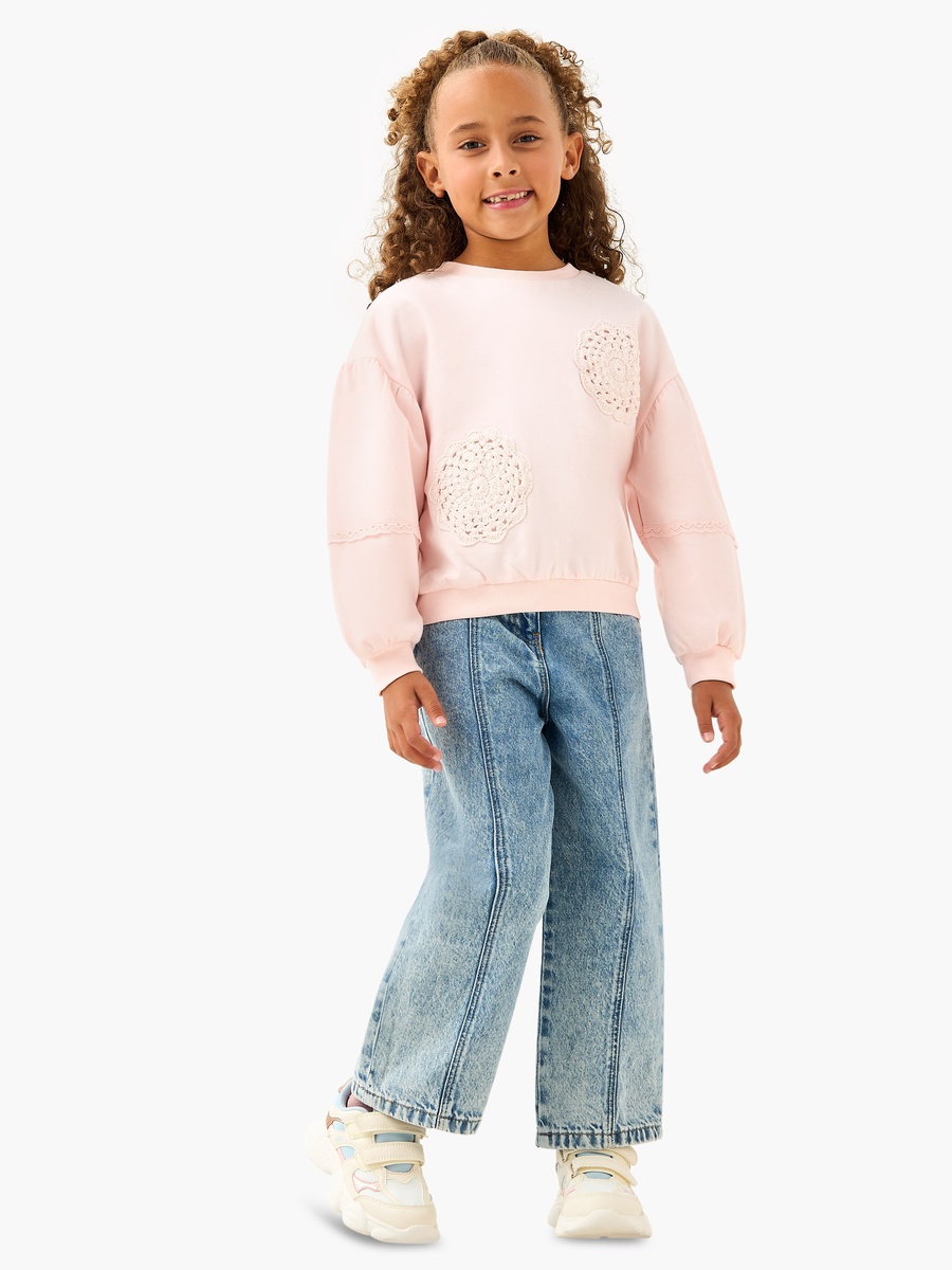 Crochet Applique Sweatshirt with Long Sleeves