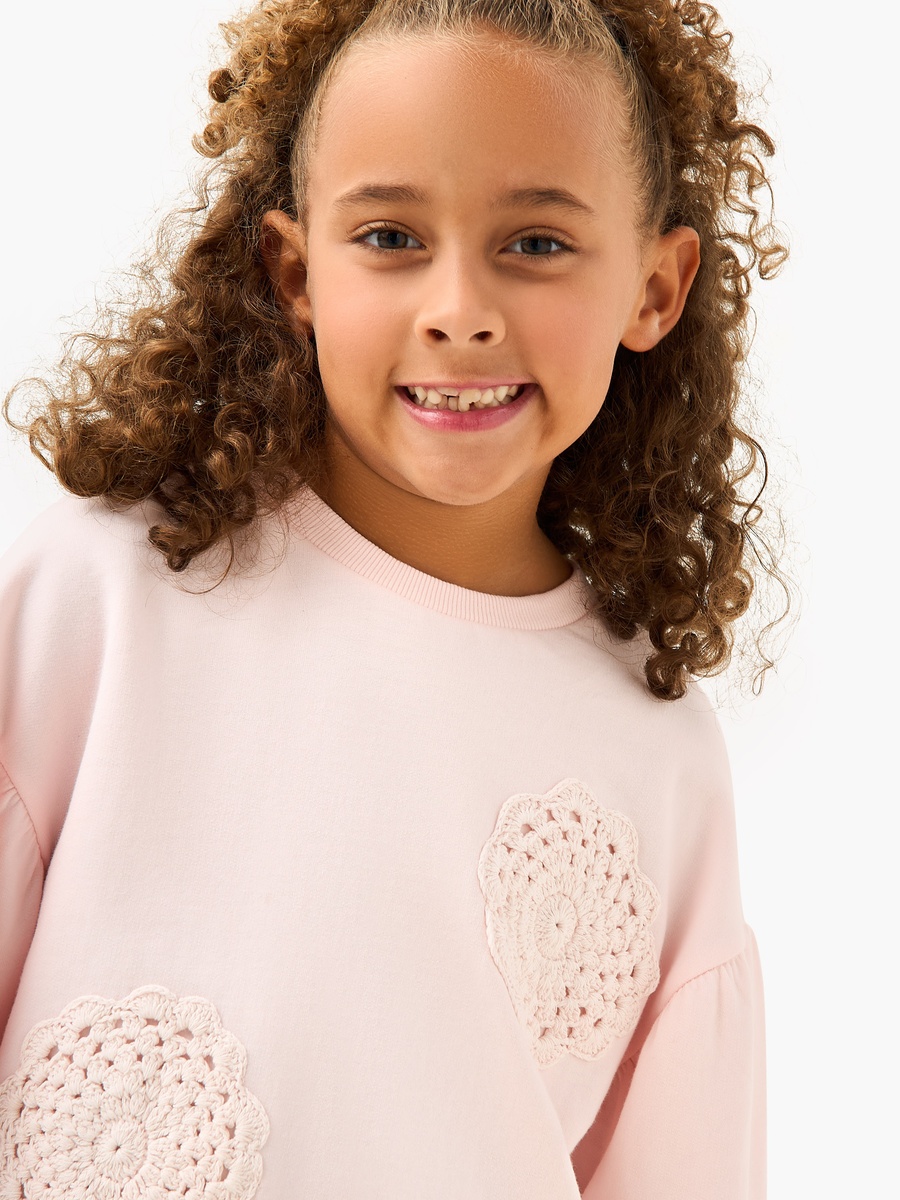Crochet Applique Sweatshirt with Long Sleeves