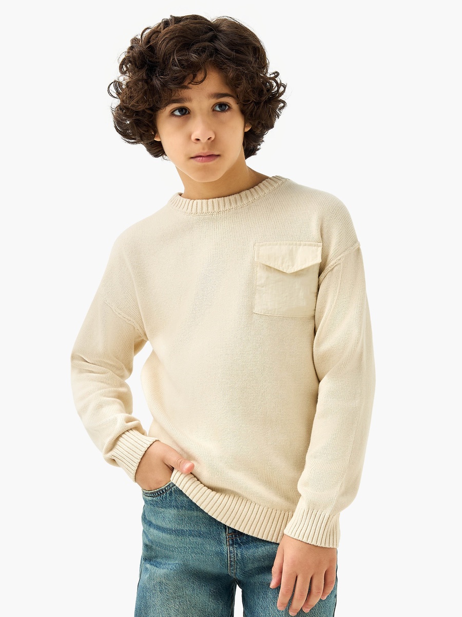 Textured Crew Neck Pullover with Long Sleeves