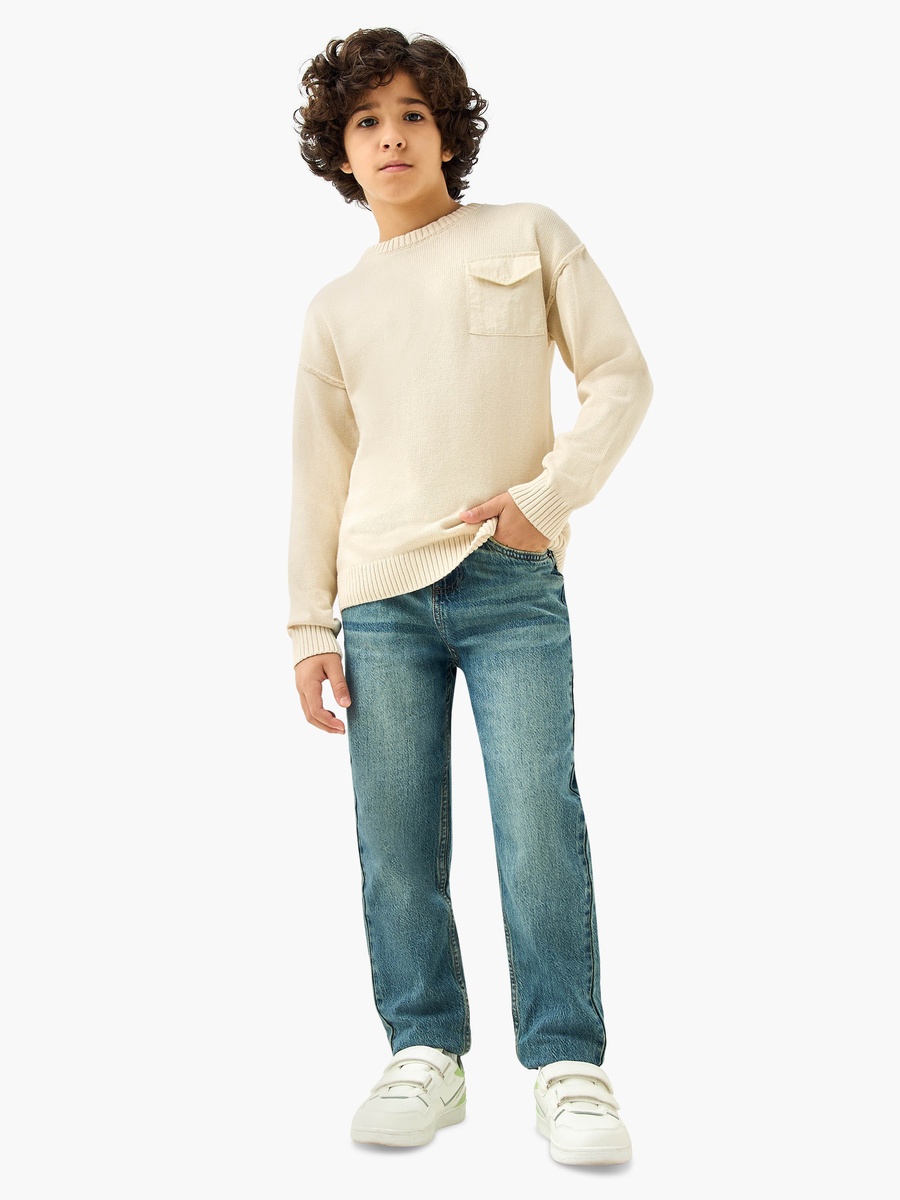 Textured Crew Neck Pullover with Long Sleeves