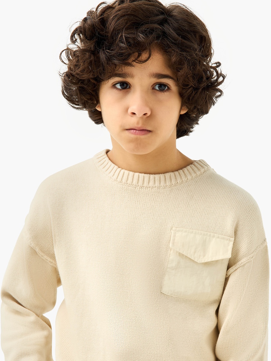 Textured Crew Neck Pullover with Long Sleeves