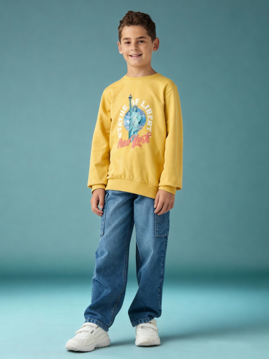 Statue of Liberty Print Sweatshirt with Long Sleeves