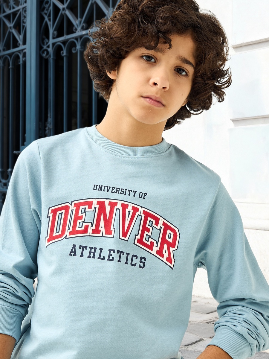 Varsity Print Sweatshirt with Long Sleeves