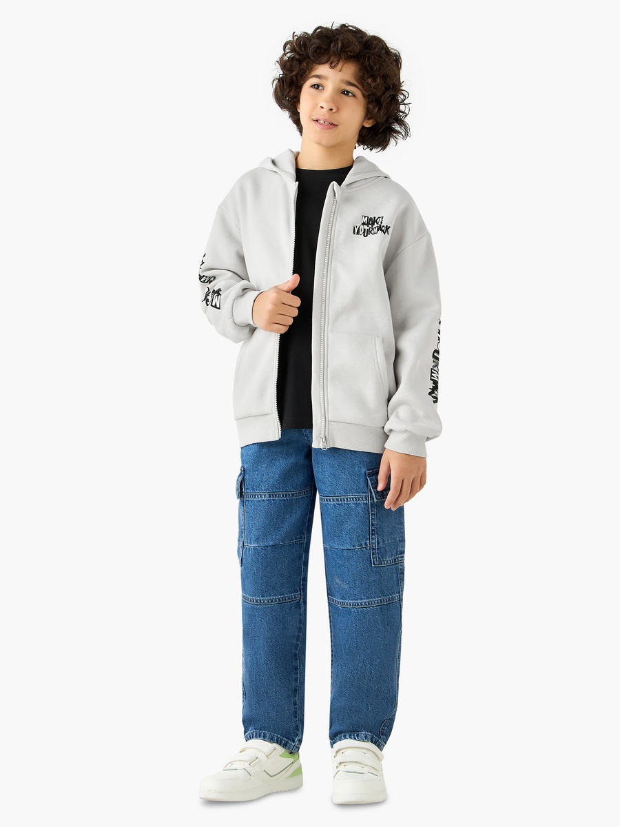 Slogan Print Hooded Sweatshirt with Long Sleeves