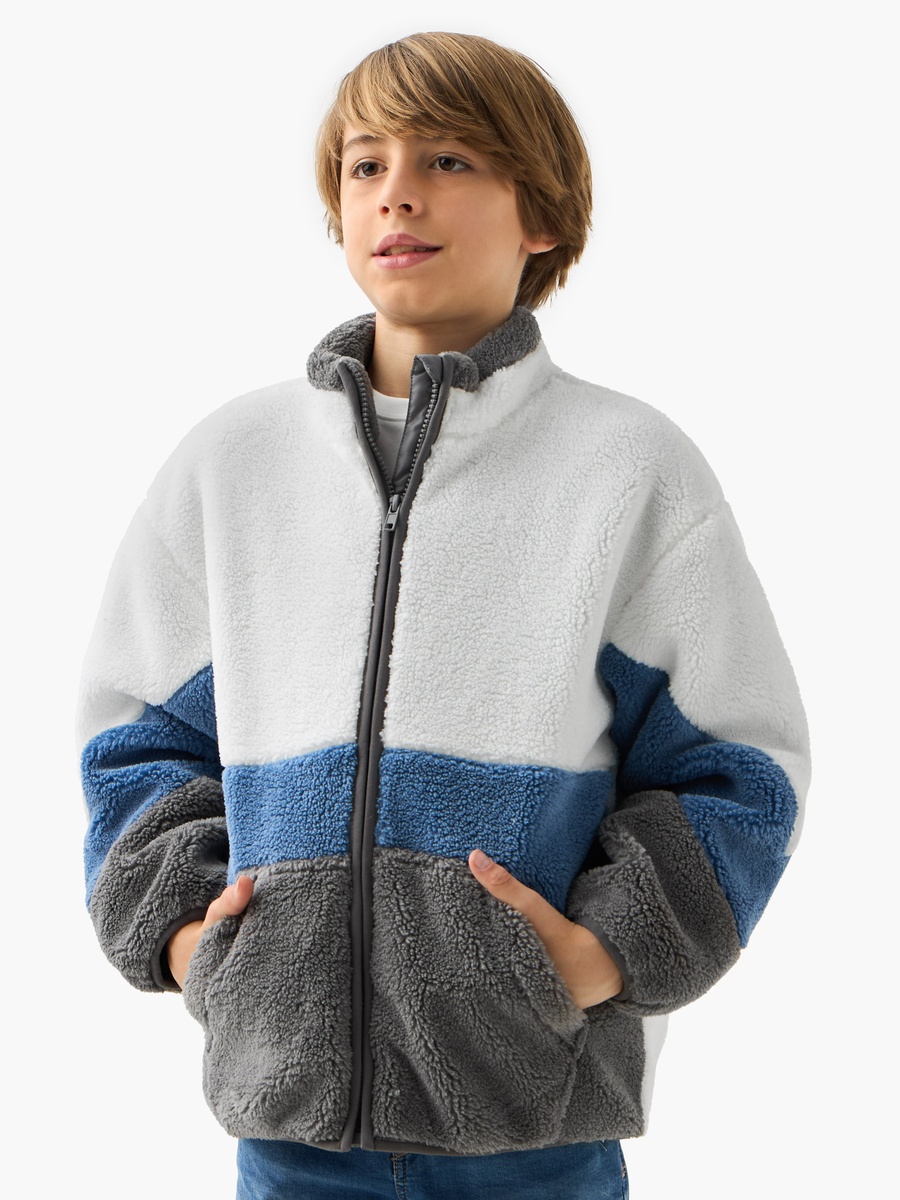 Panelled Zip Through Jacket with Kangaroo Pocket and Long Sleeves