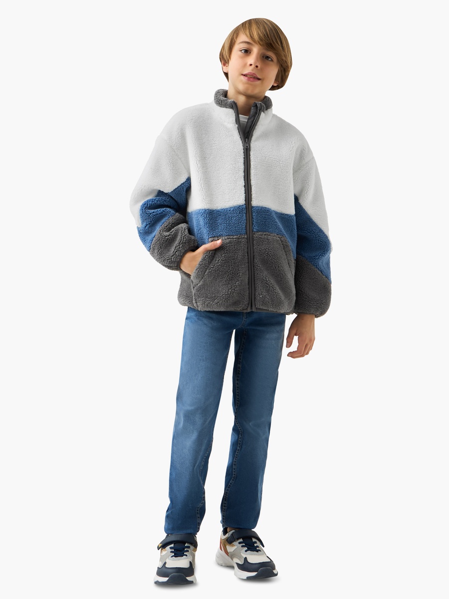 Panelled Zip Through Jacket with Kangaroo Pocket and Long Sleeves