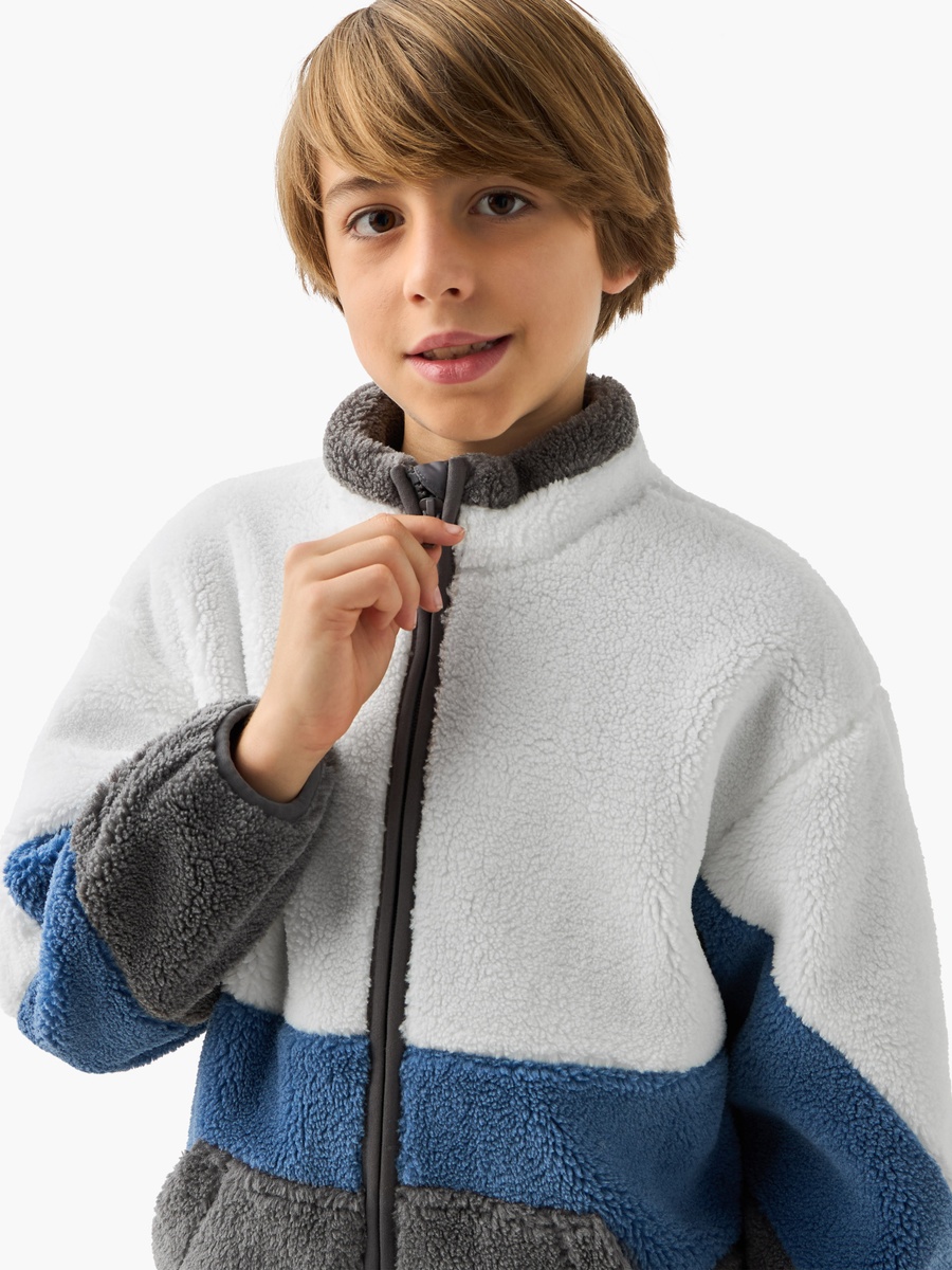 Panelled Zip Through Jacket with Kangaroo Pocket and Long Sleeves