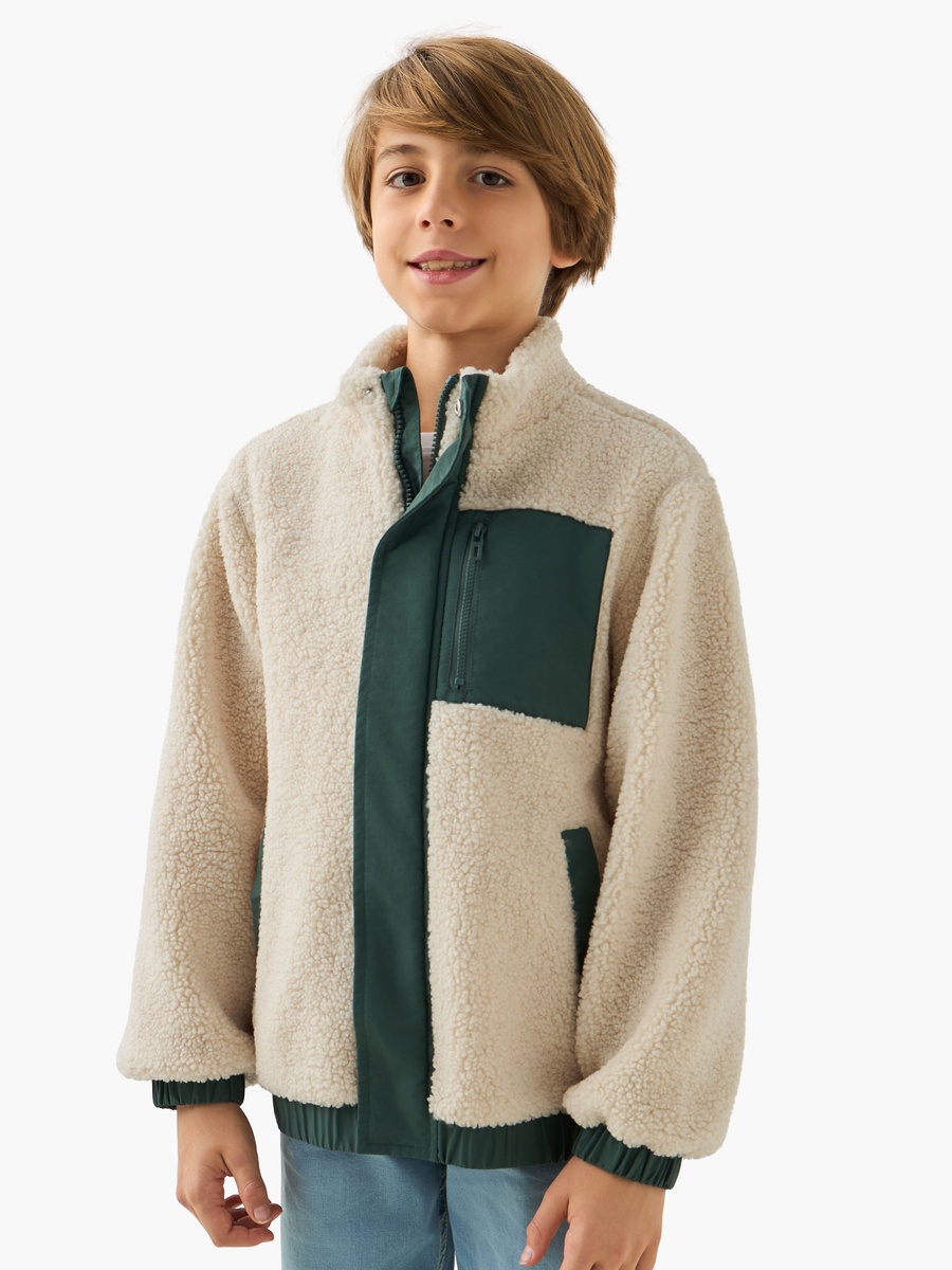 Plush Zip Through Jacket with Long Sleeves