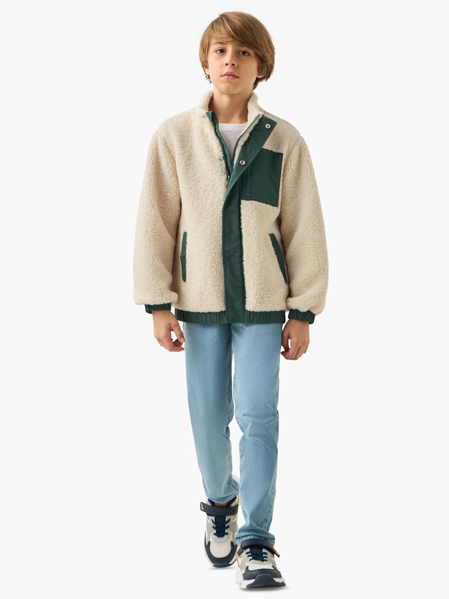 Plush Zip Through Jacket with Long Sleeves