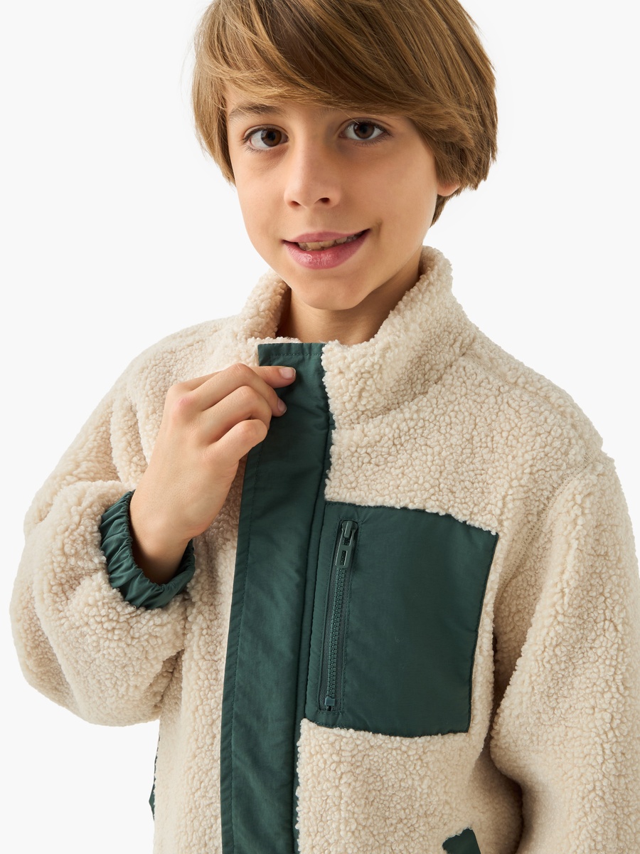 Plush Zip Through Jacket with Long Sleeves