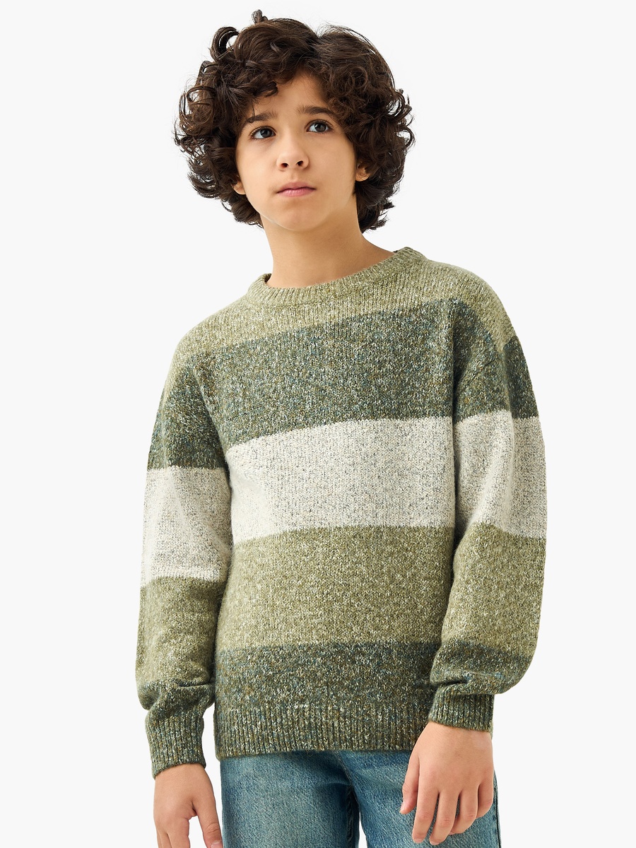Juniors Striped Crew Neck Pullover with Long Sleeves