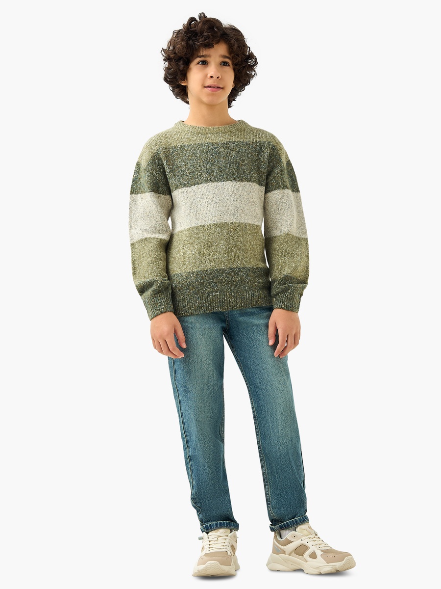 Juniors Striped Crew Neck Pullover with Long Sleeves