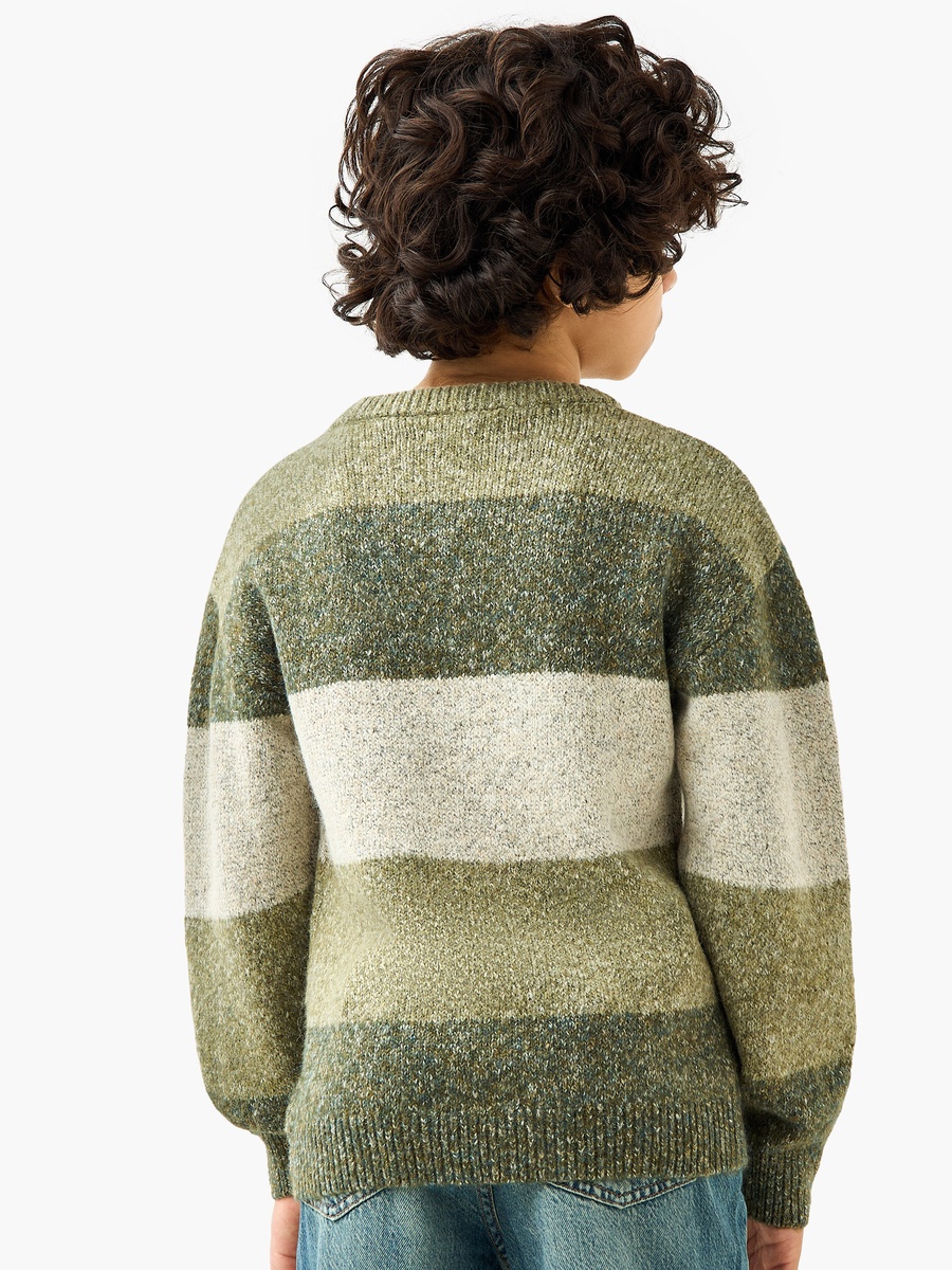 Juniors Striped Crew Neck Pullover with Long Sleeves