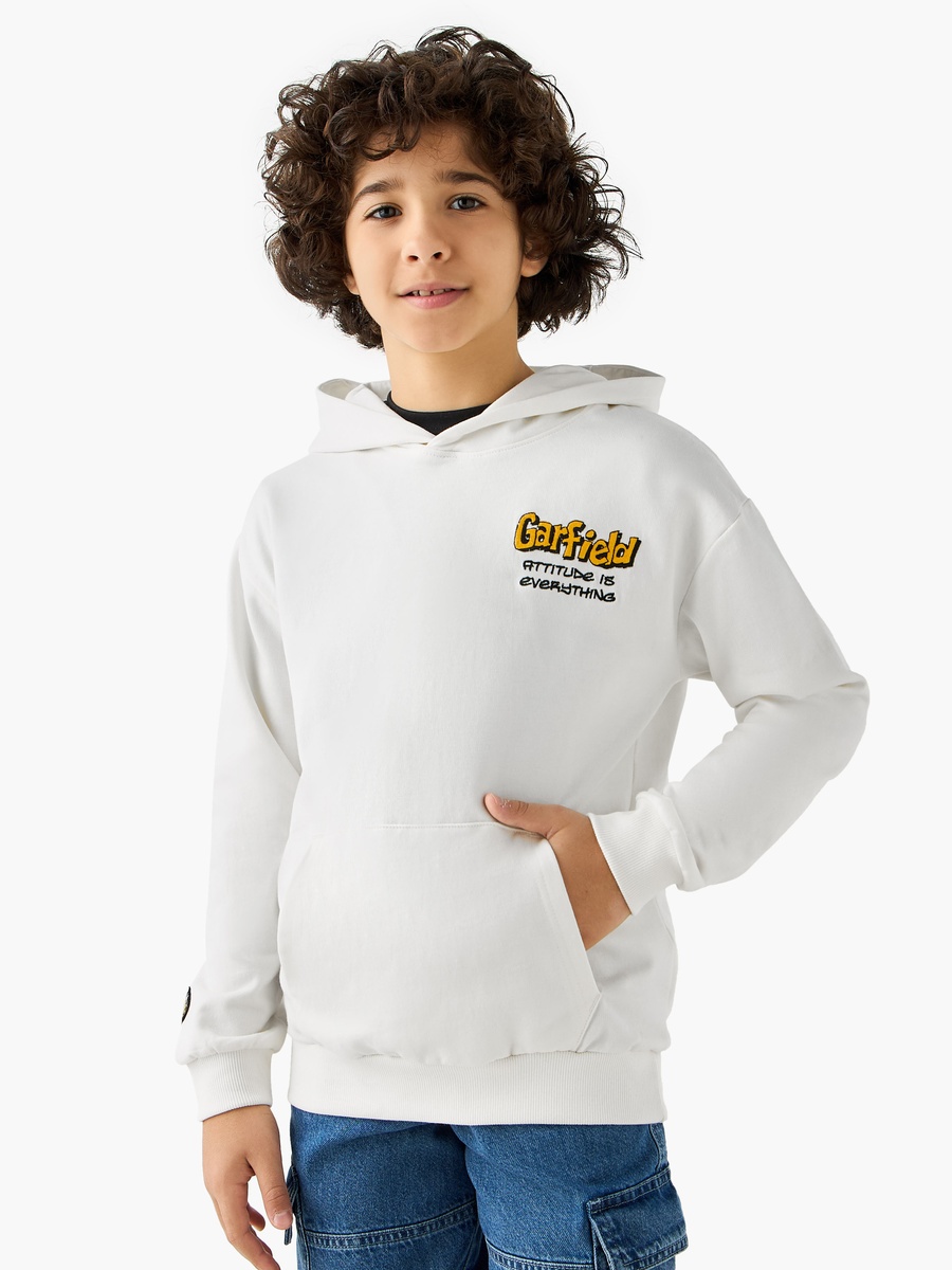Garfield Print Hooded Long-Sleeved Pullover with Pocket