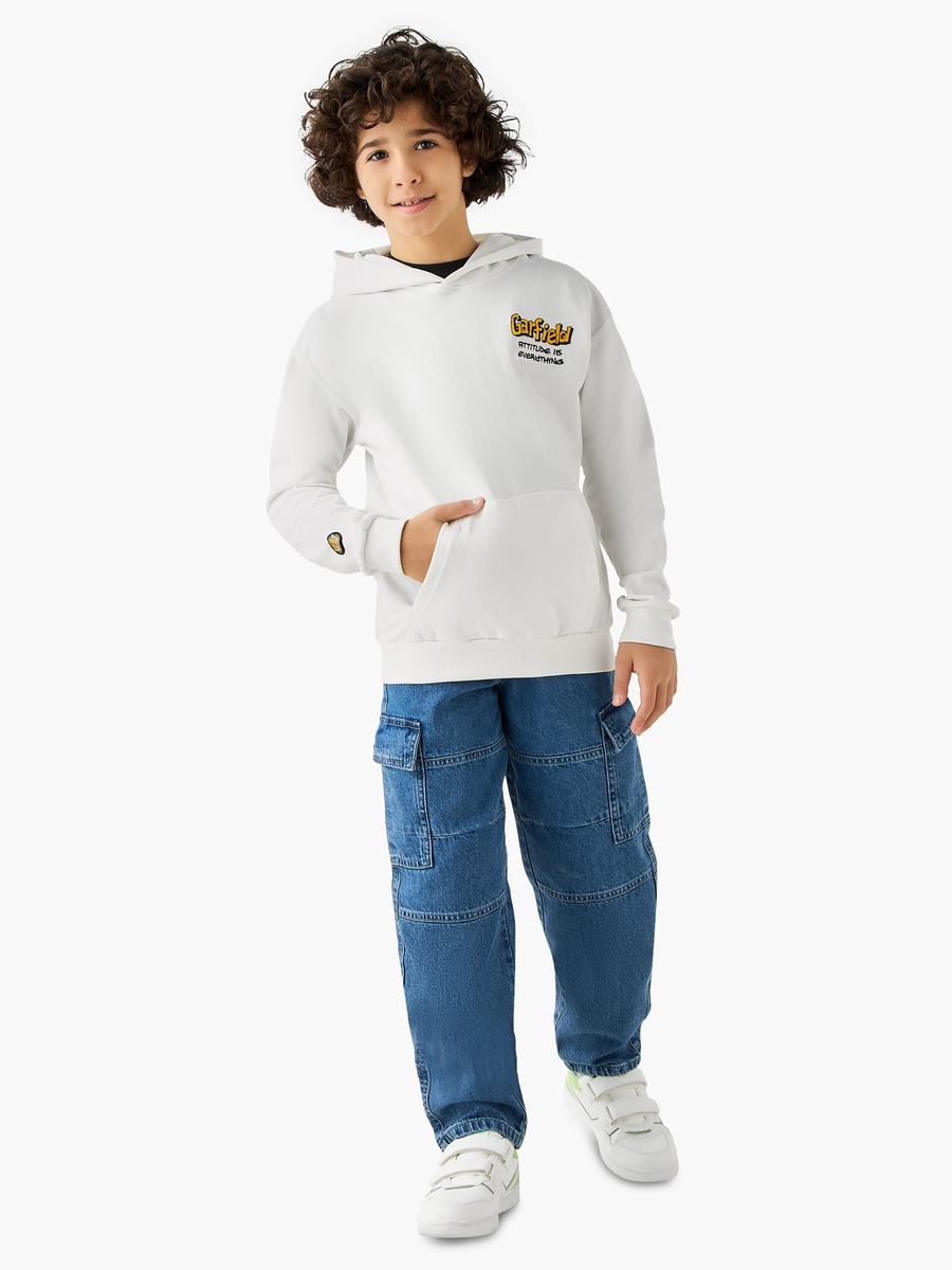 Garfield Print Hooded Long-Sleeved Pullover with Pocket