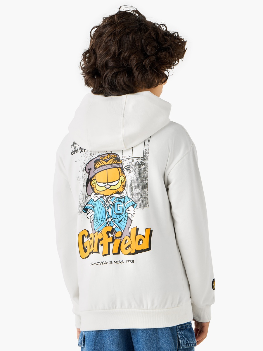 Garfield Print Hooded Long-Sleeved Pullover with Pocket