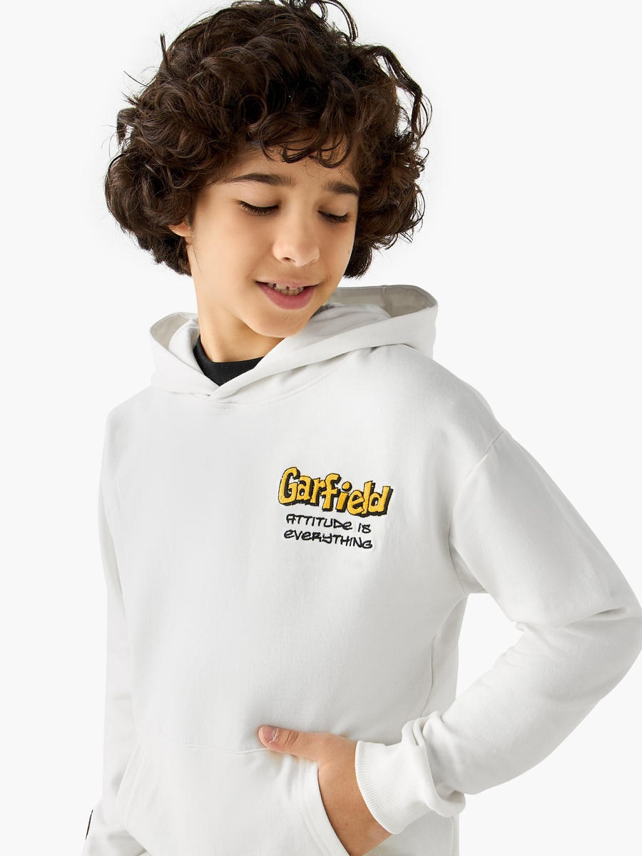 Garfield Print Hooded Long-Sleeved Pullover with Pocket