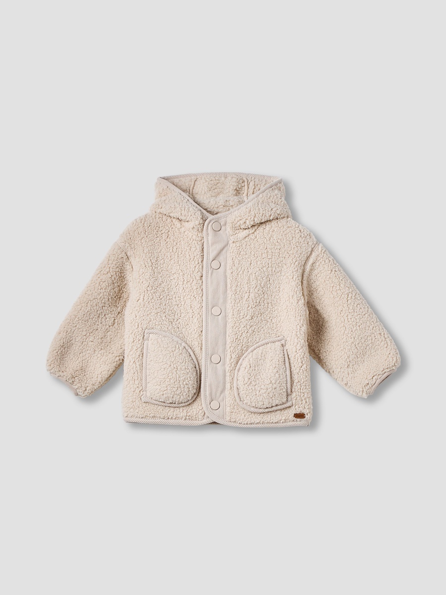 Textured Button Through Hooded Jacket with Long Sleeves