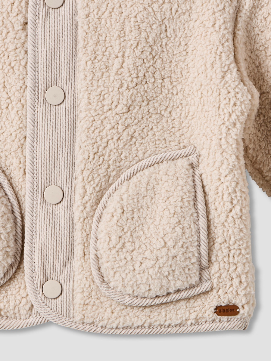 Textured Button Through Hooded Jacket with Long Sleeves