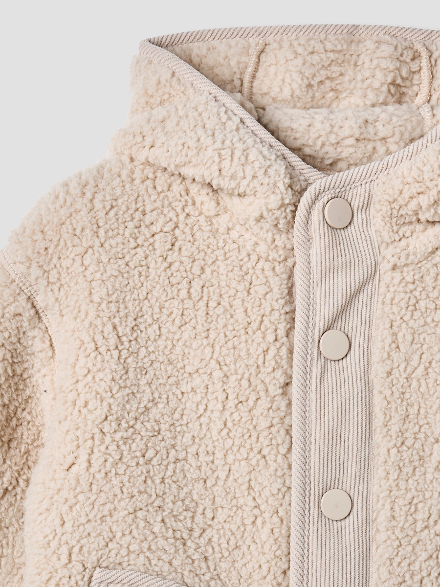 Textured Button Through Hooded Jacket with Long Sleeves