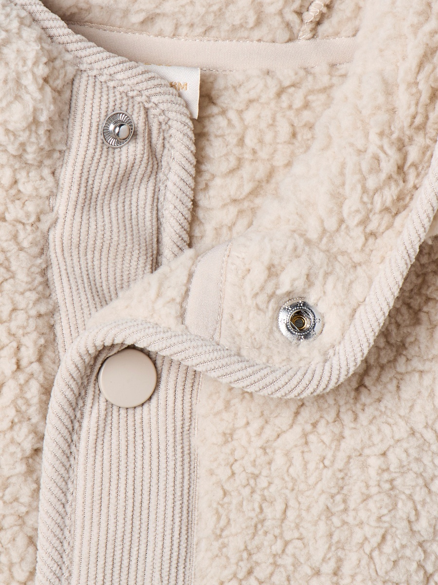 Textured Button Through Hooded Jacket with Long Sleeves