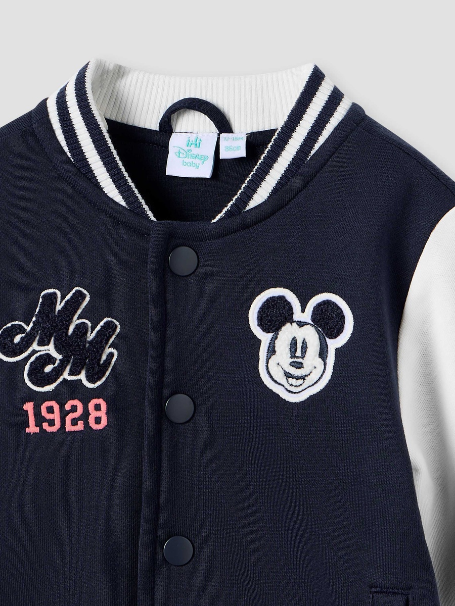 Mickey Mouse Print Jacket with Long Sleeves and Button Closure