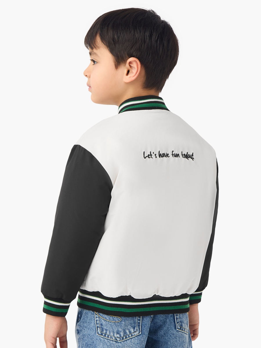 Embroidered Varsity Jacket with Long Sleeves and Pockets