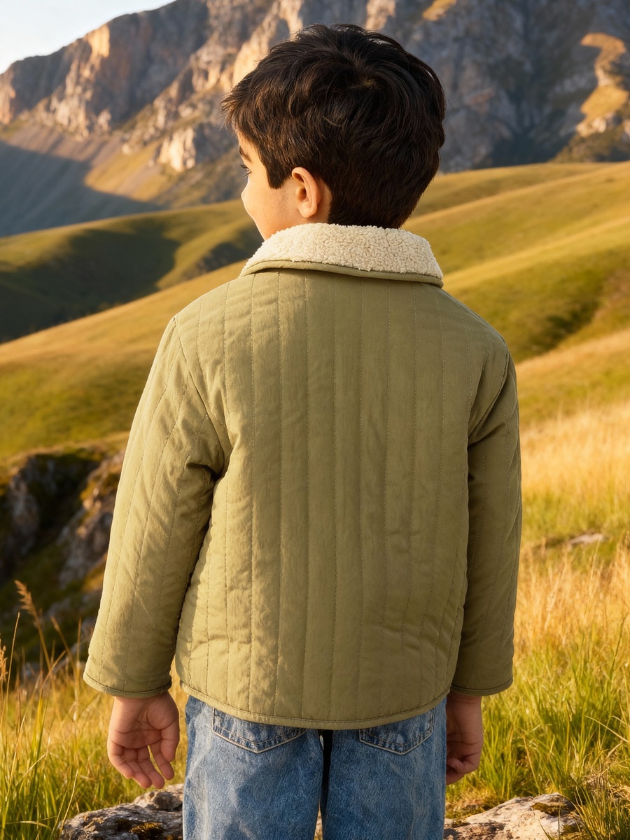 Textured Heavy Jacket with Long Sleeves and Pockets