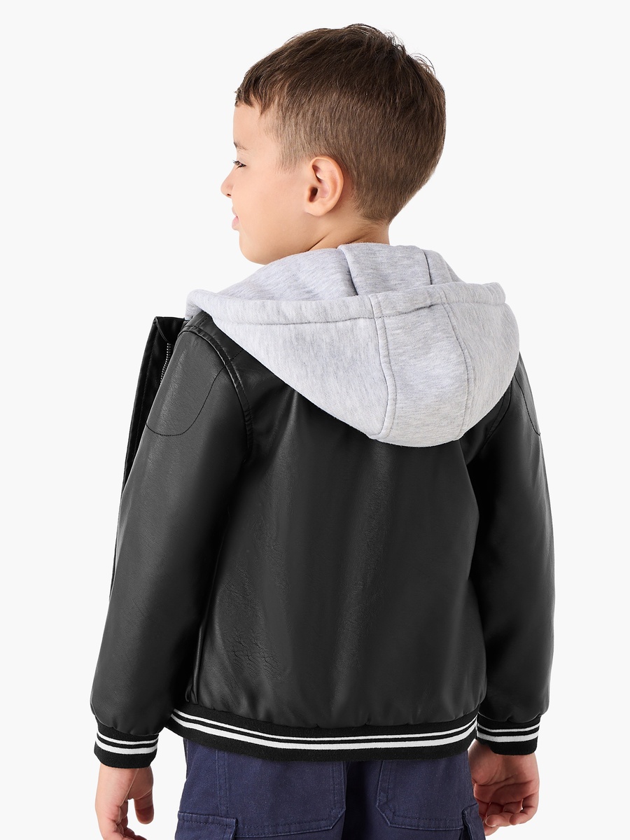 Contrast Hood Bomber Jacket with Zip Closure