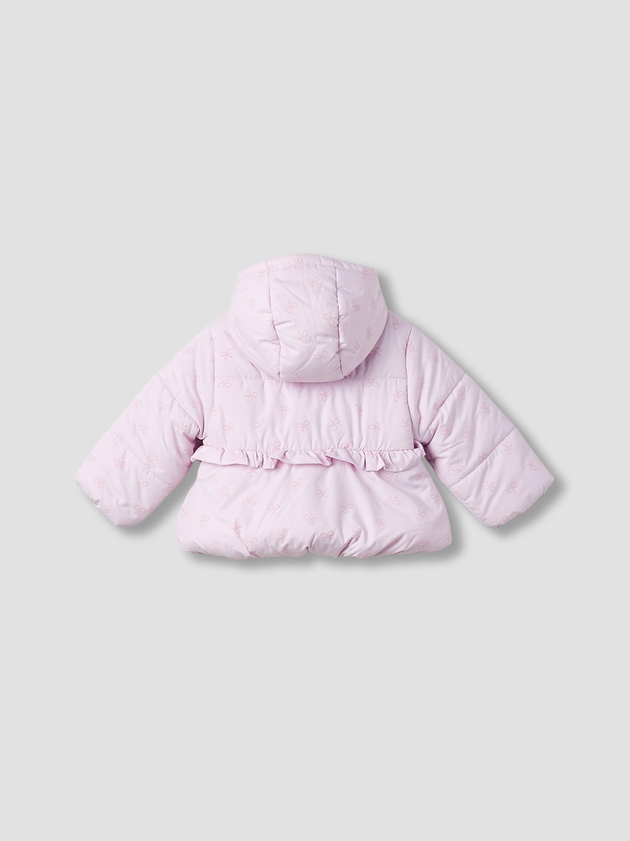 Bow Print Hooded Heavy Jacket with Long Sleeves