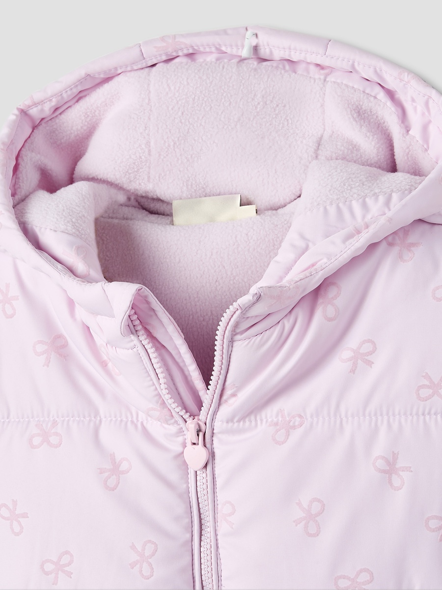 Bow Print Hooded Heavy Jacket with Long Sleeves
