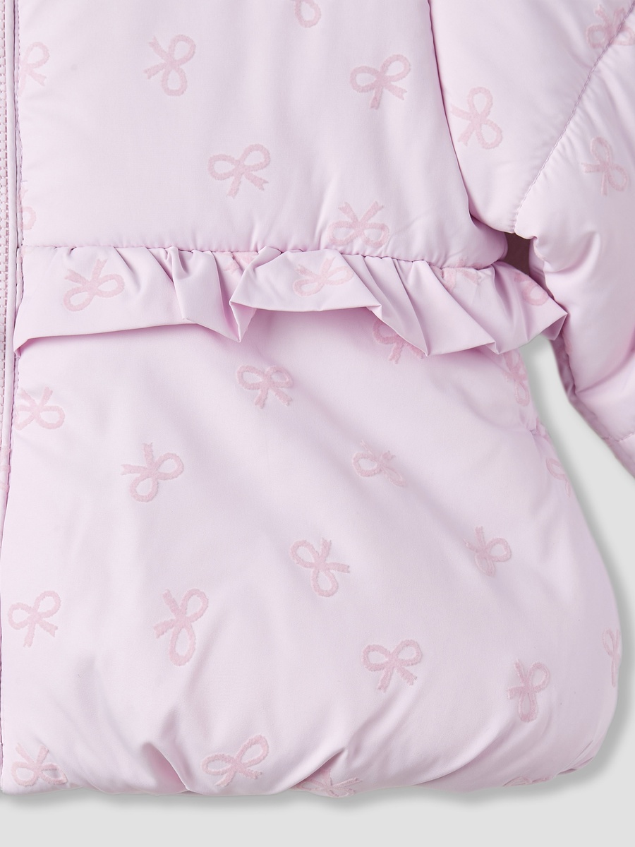 Bow Print Hooded Heavy Jacket with Long Sleeves