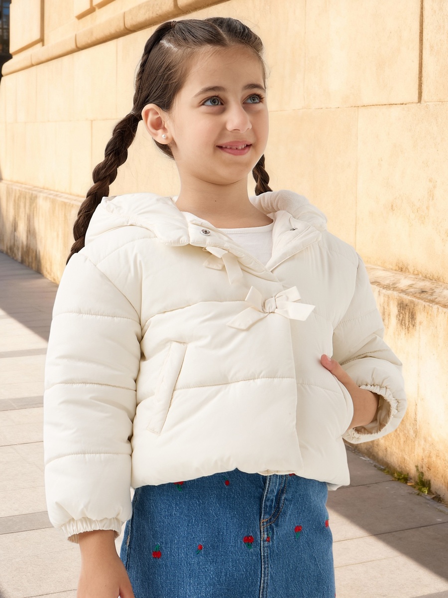 Bow Accent Padded Jacket with Hood