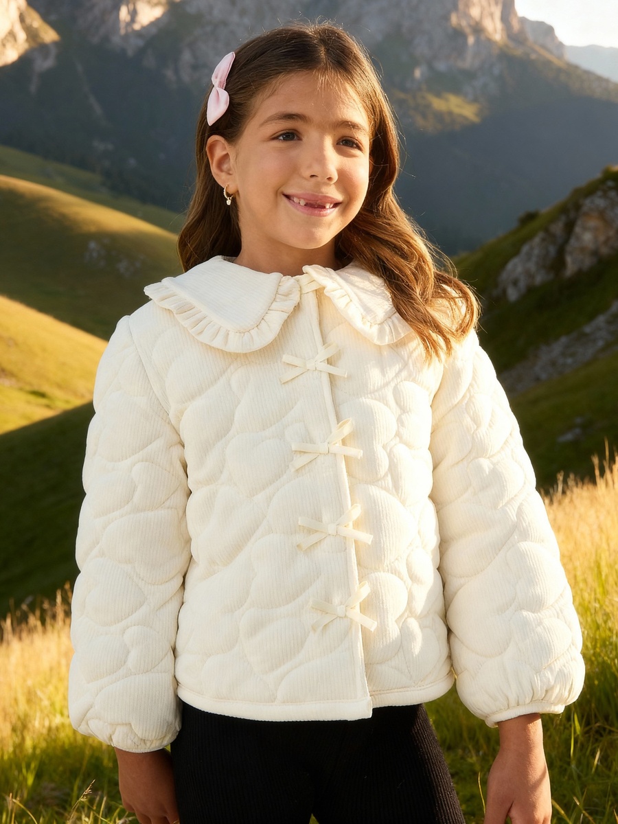 Heart Quilted Jacket with Collar and Long Sleeves