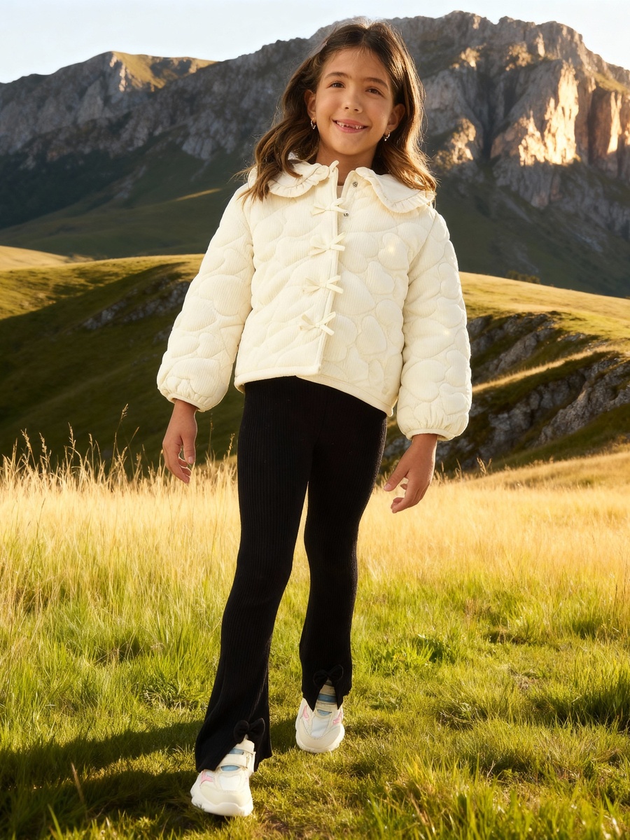 Heart Quilted Jacket with Collar and Long Sleeves
