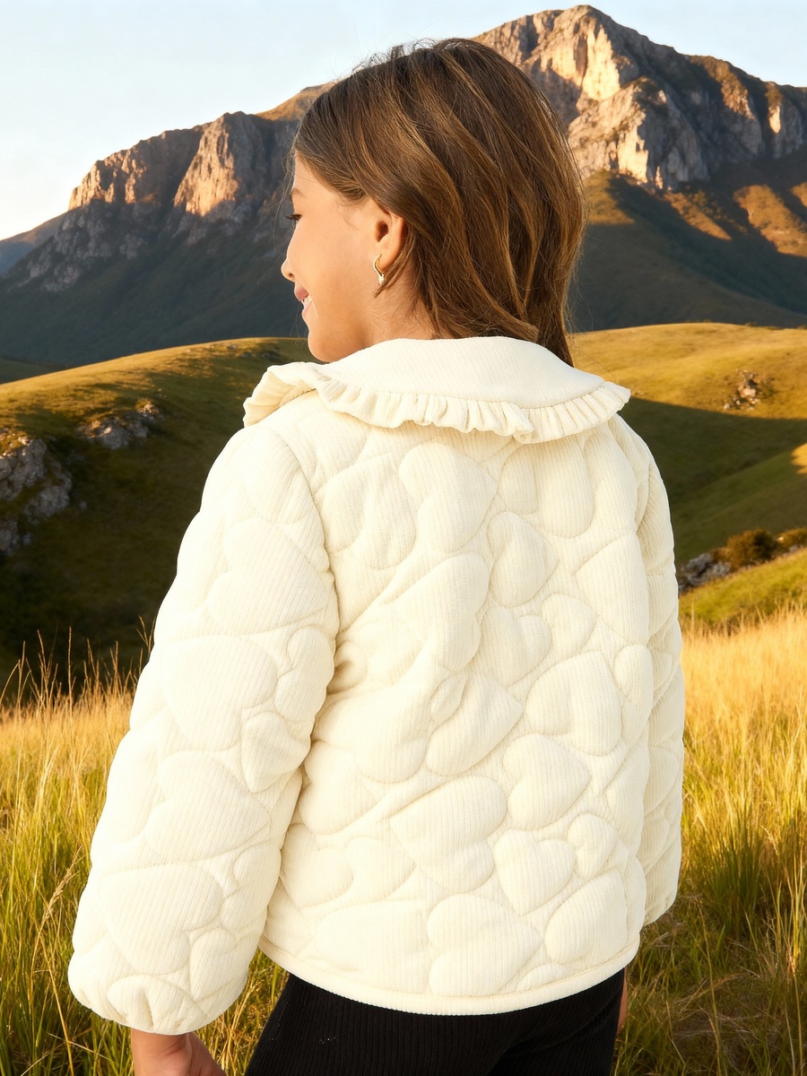 Heart Quilted Jacket with Collar and Long Sleeves