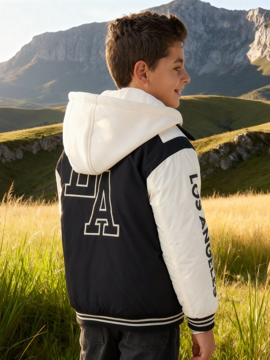 Zip Through Hooded Heavy Jacket with Long Sleeves