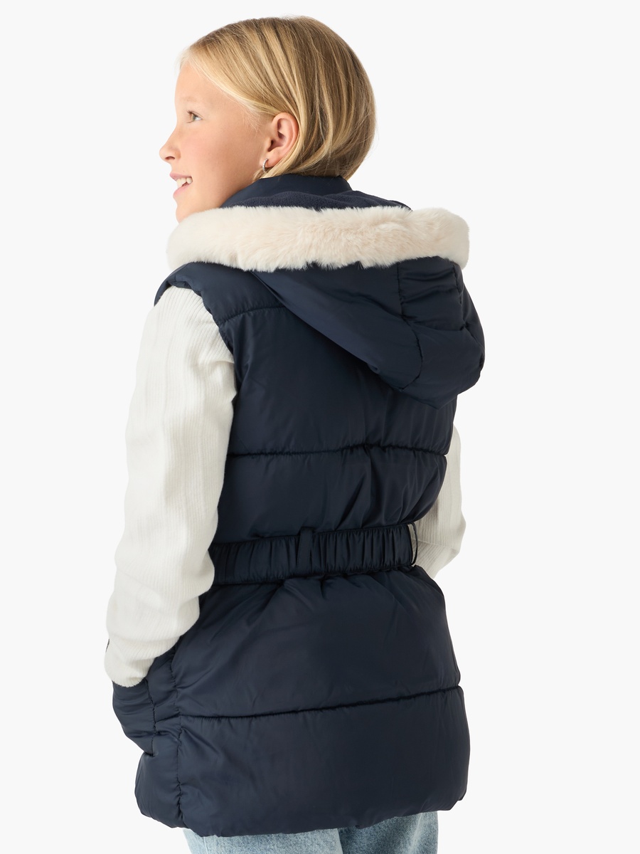 Belted Padded Gilet with Hood and Zip Closure