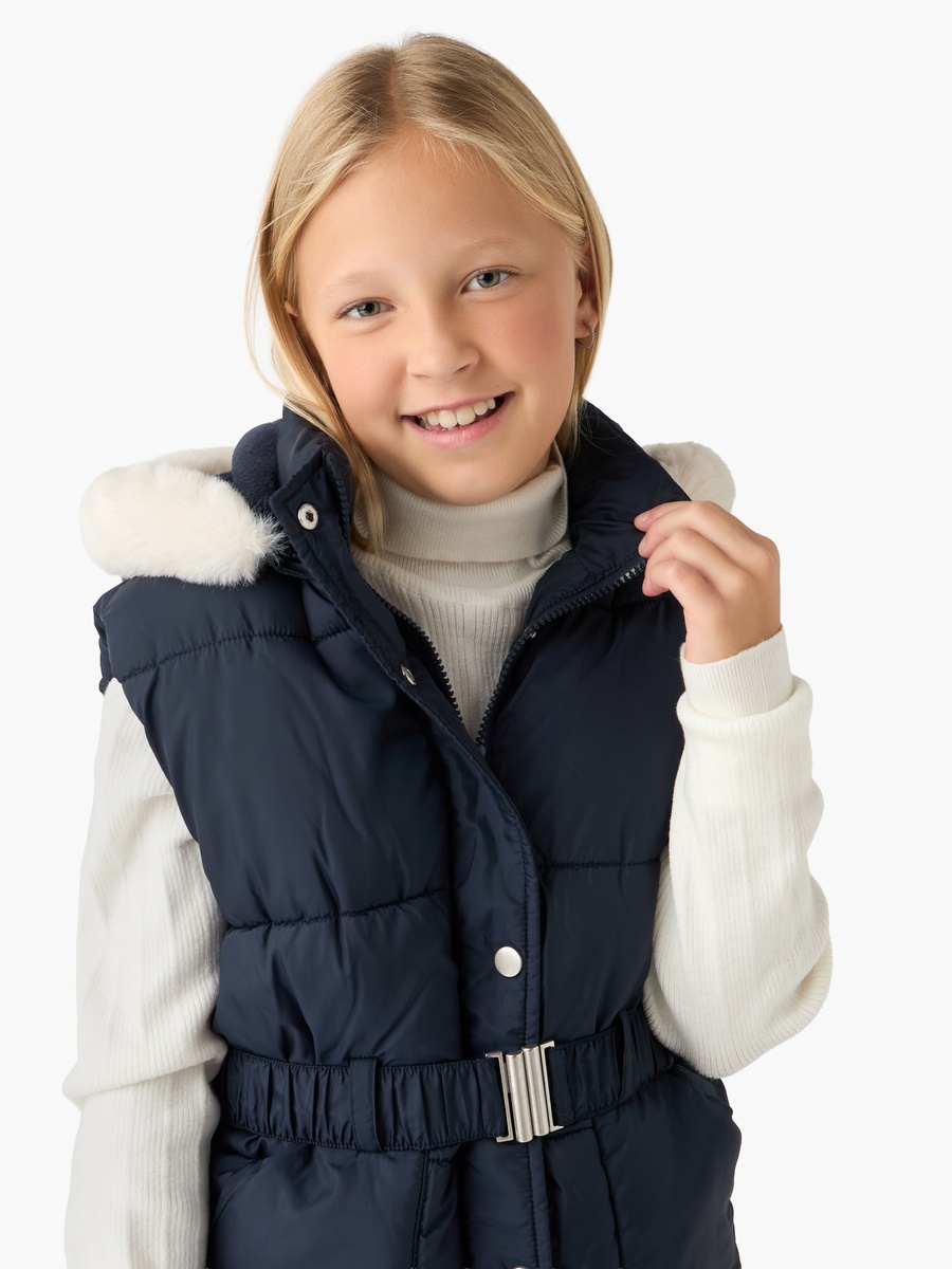 Belted Padded Gilet with Hood and Zip Closure