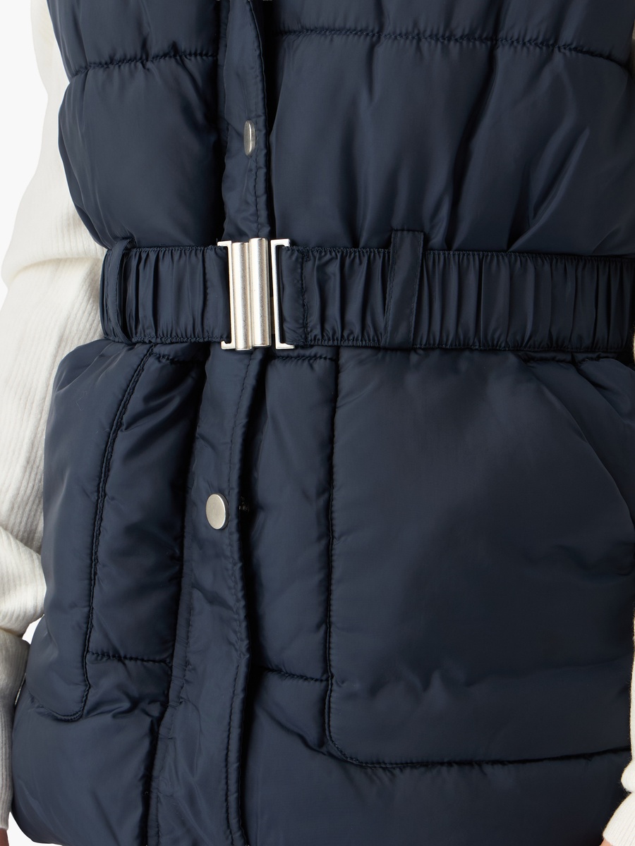 Belted Padded Gilet with Hood and Zip Closure