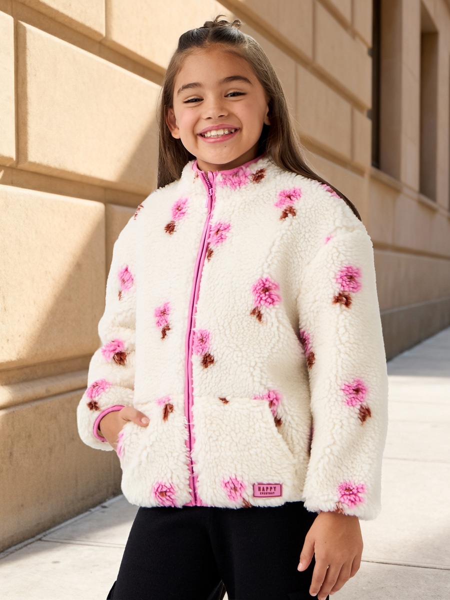 Floral Print Zip Through Jacket with Kangaroo Pocket