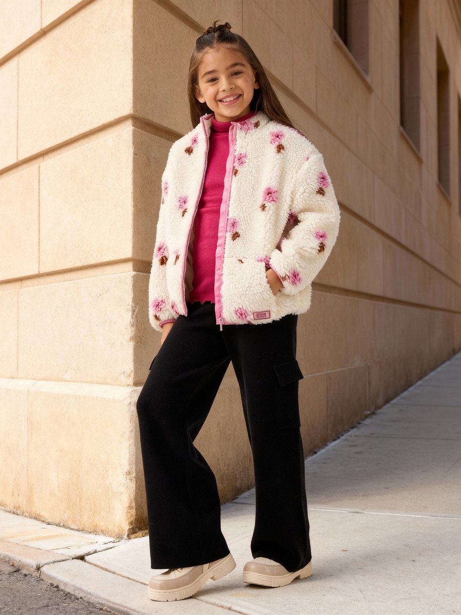 Floral Print Zip Through Jacket with Kangaroo Pocket