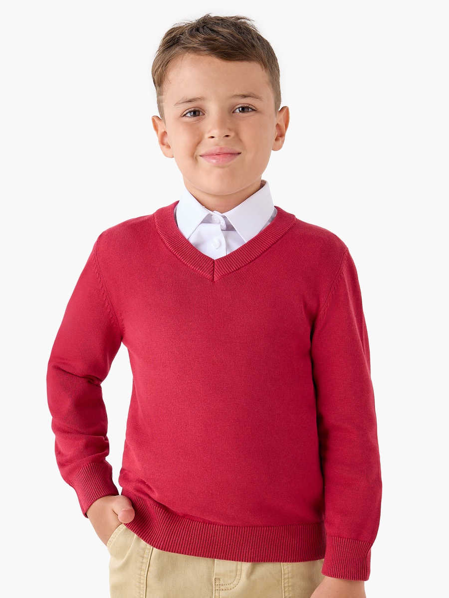 Solid Sweater with V Neck and Long Sleeves